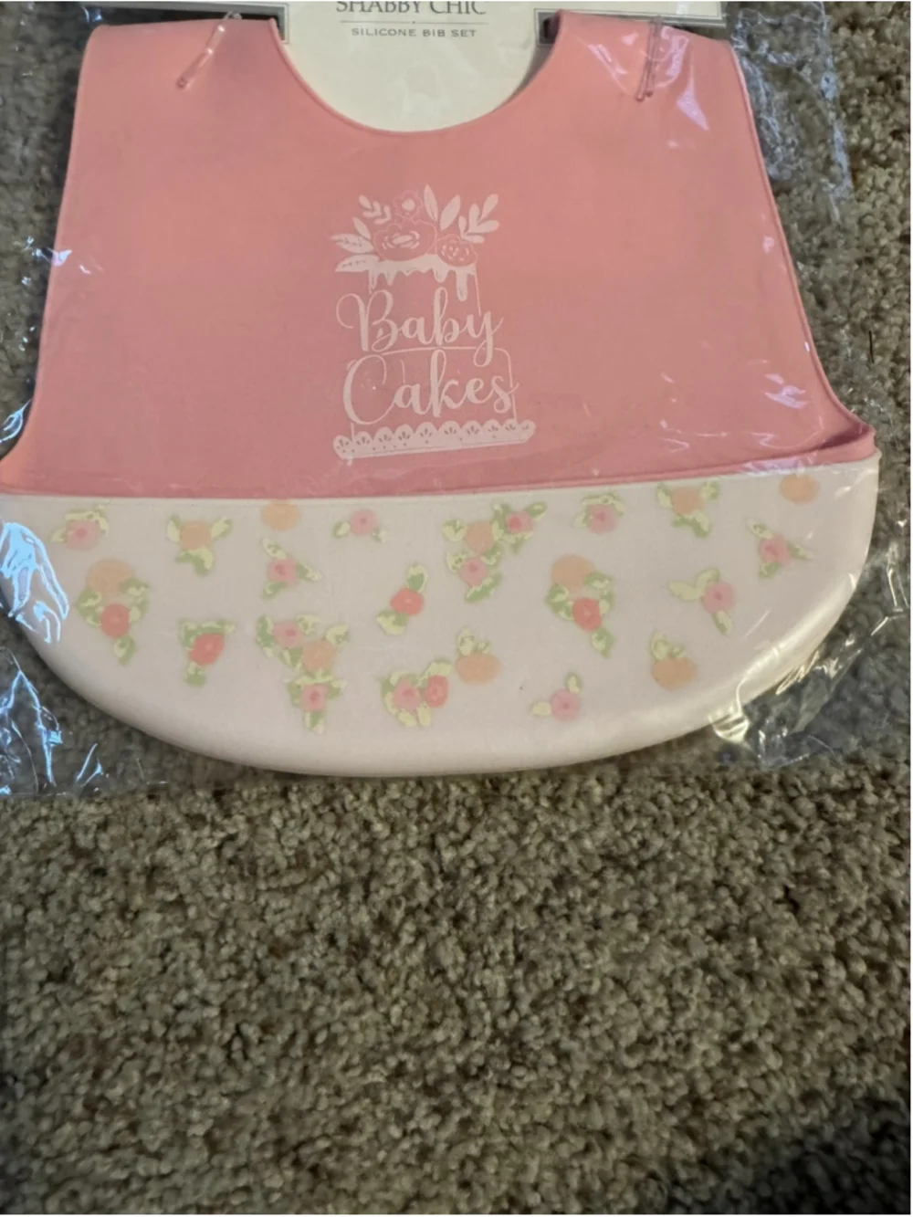 Shabby Chic Silicone Baby Bibs package of 2 NEW in package cute for baby girl